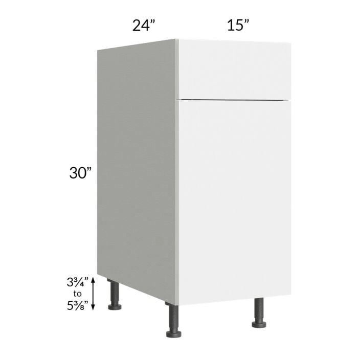 RTA Milan White Gloss 15" Base Cabinet-Left Hinged with 1 Roll Out Tray