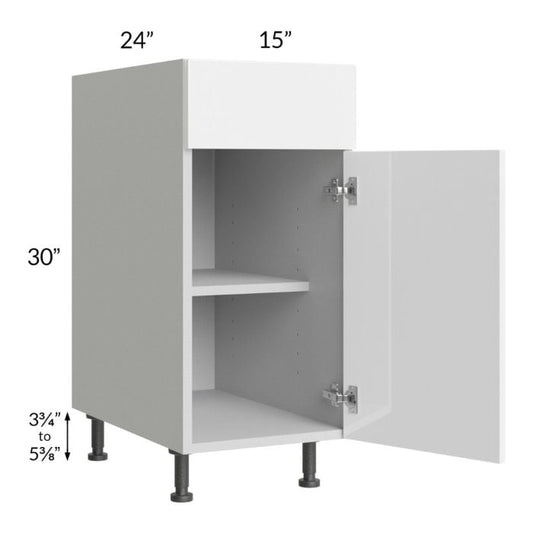 RTA Milan White Gloss 15" Base Cabinet-Right Hinged with 1 Roll Out Tray