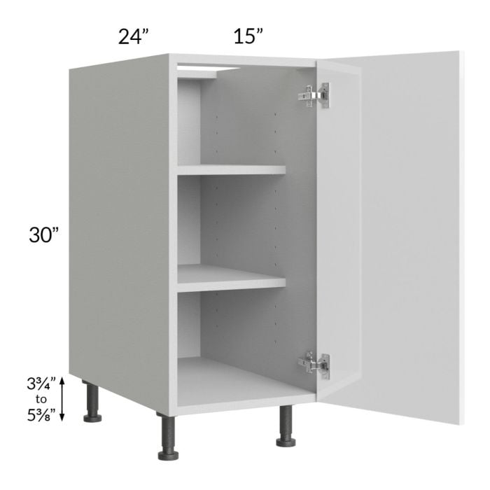 RTA Milan White Gloss 15" Full Height Door Base Cabinet-Right Hinged with 1 Roll Out Tray