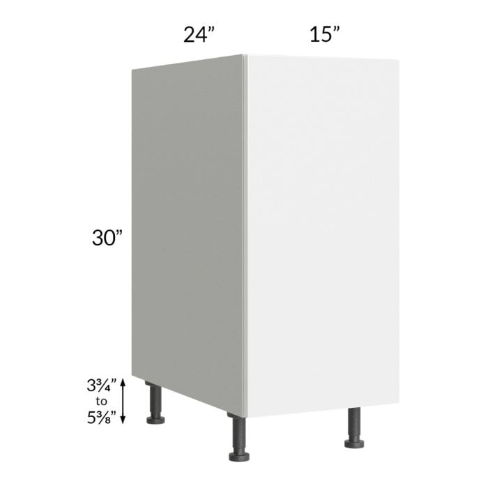 RTA Milan White Gloss 15" Full Height Door Base Cabinet-Right Hinged with Trash Can Pullout