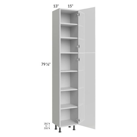 RTA Milan White Gloss 15" x 13" x 84" Pantry Cabinet (13" depth)-Right Hinged with 2 Finished Sides