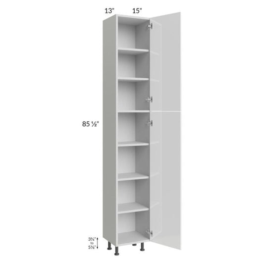 RTA Milan White Gloss 15" x 13" x 90" Pantry Cabinet (13" depth)-Left Hinged