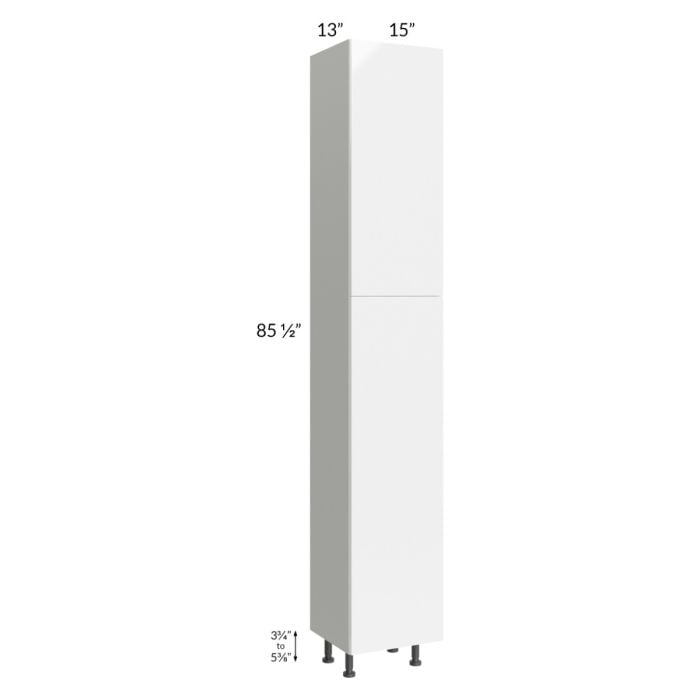 RTA Milan White Gloss 15" x 13" x 90" Pantry Cabinet (13" depth)-Right Hinged with 1 Finished Side