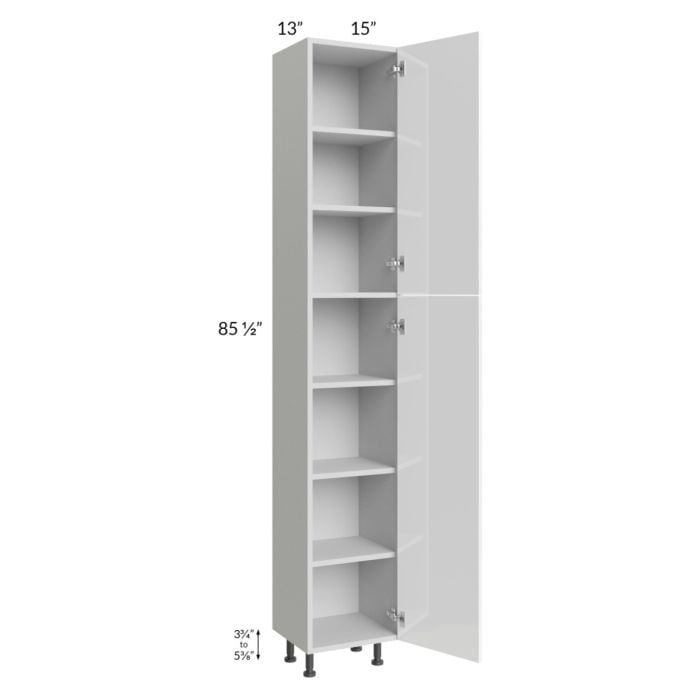 RTA Milan White Gloss 15" x 13" x 90" Pantry Cabinet (13" depth)-Right Hinged with 2 Finished Sides