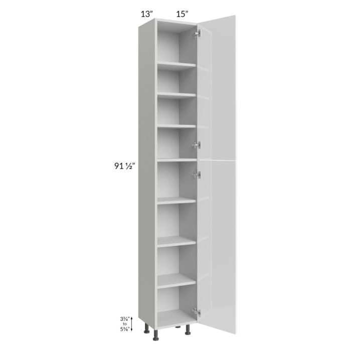 RTA Milan White Gloss 15" x 13" x 96" Pantry Cabinet (13" depth)-Left Hinged with 1 Finished Side