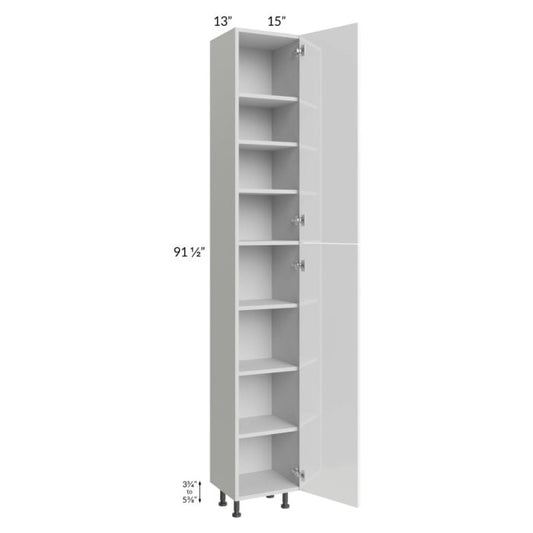 RTA Milan White Gloss 15" x 13" x 96" Pantry Cabinet (13" depth)-Left Hinged with 2 Finished Sides