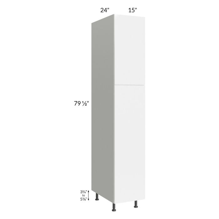 RTA Milan White Gloss 15" x 24" x 84" Pantry Cabinet (24" depth)-Left Hinged with 2 Roll Out Trays