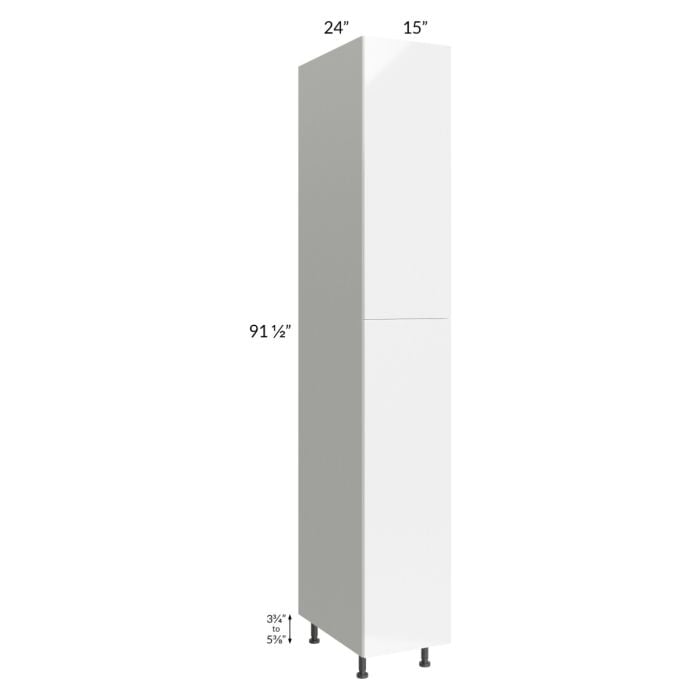 RTA Milan White Gloss 15" x 24" x 96" Pantry Cabinet (24" depth)-Left Hinged with 4 Roll Out Trays
