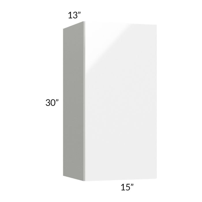 RTA Milan White Gloss 15" x 30" Wall Cabinet-Left Hinged with 2 Finished Sides