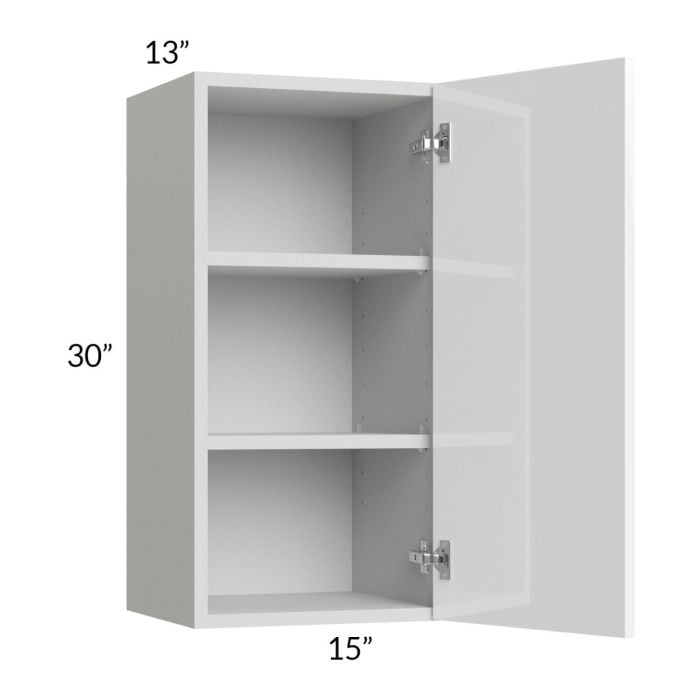 RTA Milan White Gloss 15" x 30" Wall Cabinet-Left Hinged with 2 Finished Sides