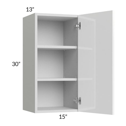 RTA Milan White Gloss 15" x 30" Wall Cabinet-Left Hinged with 2 Finished Sides