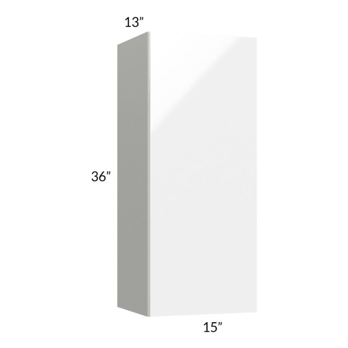 RTA Milan White Gloss 15" x 36" Wall Cabinet-Left Hinged with 2 Finished Sides