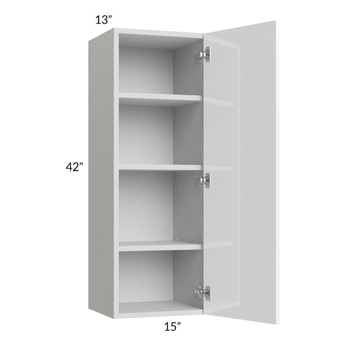 RTA Milan White Gloss 15" x 42" Wall Cabinet-Left Hinged with 1 Finished Side