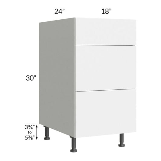 RTA Milan White Gloss 18" 3-Drawer Base Cabinet
