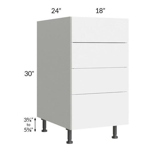 RTA Milan White Gloss 18" 4-Drawer Base Cabinet with 1 Finished Side