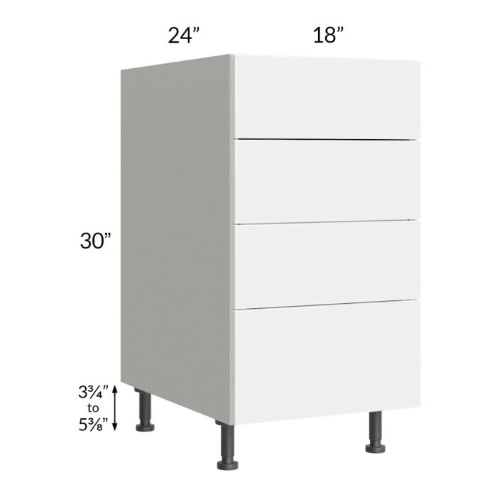 RTA Milan White Gloss 18" 4-Drawer Base Cabinet with 2 Finished Sides