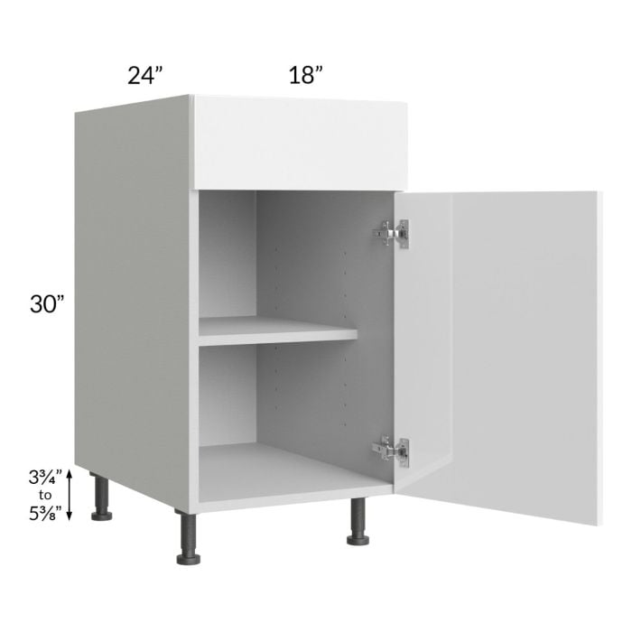 RTA Milan White Gloss 18" Base Cabinet-Left Hinged with 1 Roll Out Tray