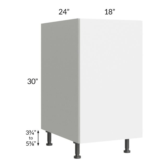 RTA Milan White Gloss 18" Full Height Door Base Cabinet-Left Hinged with 1 Roll Out Tray