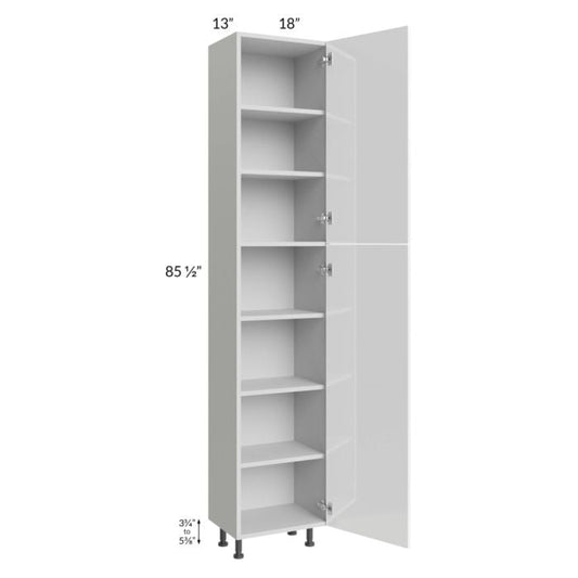 RTA Milan White Gloss 18" x 13" x 90" Pantry Cabinet (13" depth)-Left Hinged