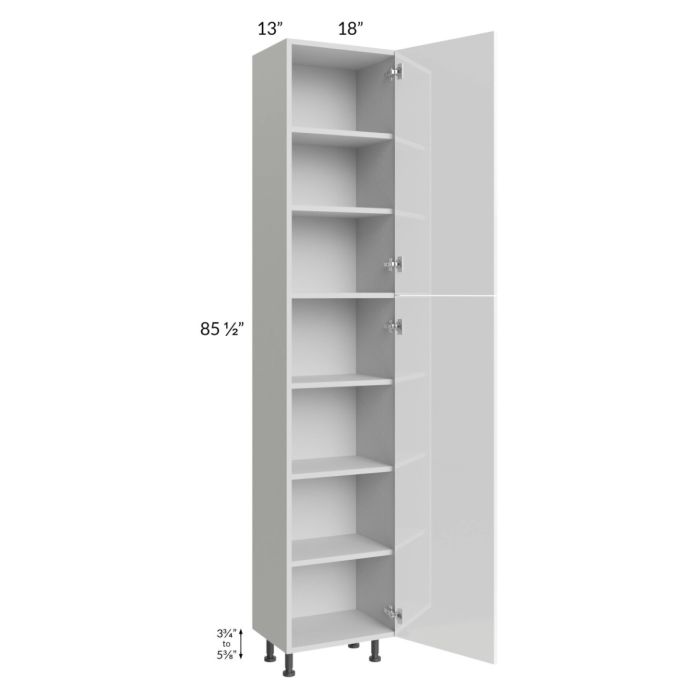 RTA Milan White Gloss 18" x 13" x 90" Pantry Cabinet (13" depth)-Right Hinged
