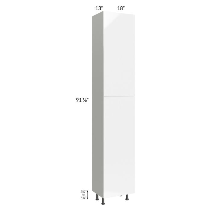 RTA Milan White Gloss 18" x 13" x 96" Pantry Cabinet (13" depth)-Left Hinged with 1 Finished Side