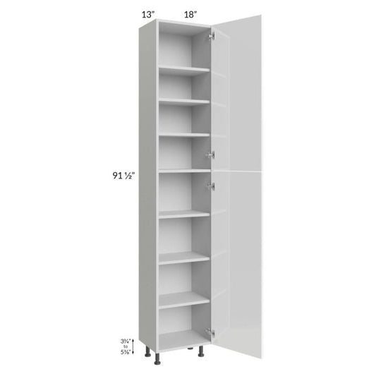 RTA Milan White Gloss 18" x 13" x 96" Pantry Cabinet (13" depth)-Right Hinged with 2 Finished Sides