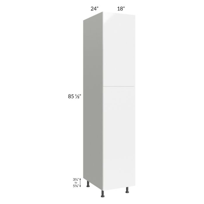 RTA Milan White Gloss 18" x 24" x 90" Pantry Cabinet (24" depth)-Left Hinged with 4 Roll Out Trays
