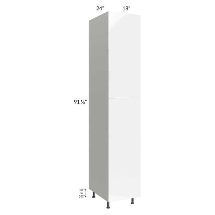 RTA Milan White Gloss 18" x 24" x 96" Pantry Cabinet (24" depth)-Left Hinged with 3 Roll Out Trays