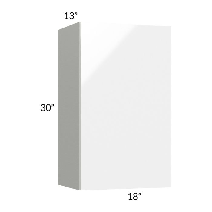 RTA Milan White Gloss 18" x 30" Wall Cabinet-Left Hinged with 1 Finished Side