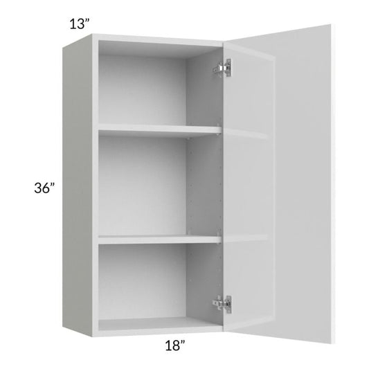 RTA Milan White Gloss 18" x 36" Wall Cabinet-Left Hinged with 1 Finished Side