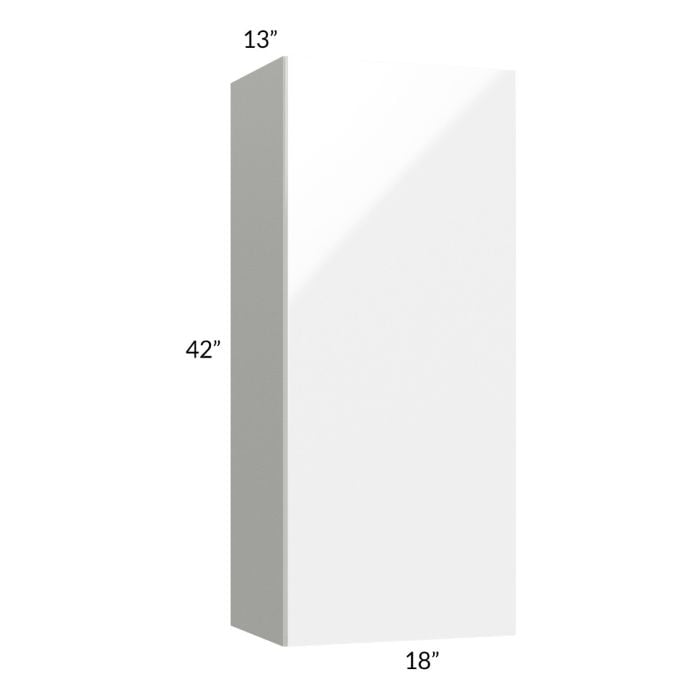 RTA Milan White Gloss 18" x 42" Wall Cabinet-Left Hinged with 1 Finished Side