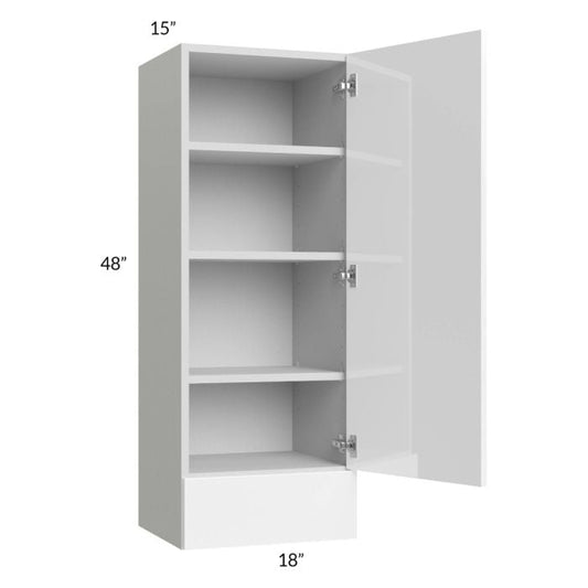 RTA Milan White Gloss 18" x 48" x 15" Wall Cabinet with Drawers-Right Hinged with 2 Finished Sides