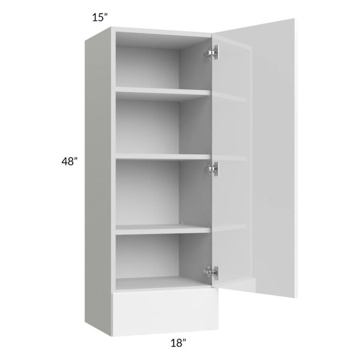 RTA Milan White Gloss 18" x 48" x 15" Wall Cabinet with Drawers-Right Hinged