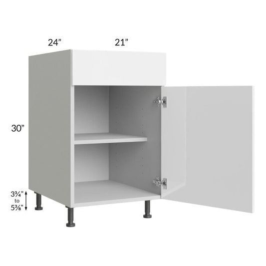 RTA Milan White Gloss 21" Base Cabinet-Left Hinged with 2 Roll Out Trays