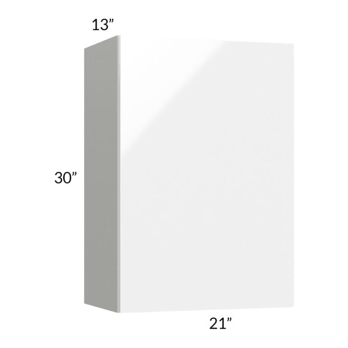 RTA Milan White Gloss 21" x 30" Wall Cabinet-Left Hinged with 2 Finished Sides