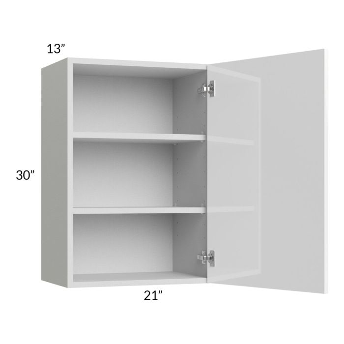 RTA Milan White Gloss 21" x 30" Wall Cabinet-Left Hinged with 2 Finished Sides
