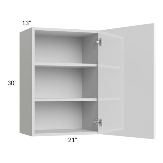 RTA Milan White Gloss 21" x 30" Wall Cabinet-Left Hinged with 2 Finished Sides