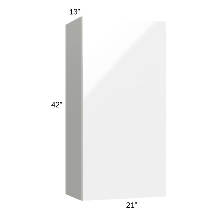 RTA Milan White Gloss 21" x 42" Wall Cabinet-Left Hinged with 1 Finished Side