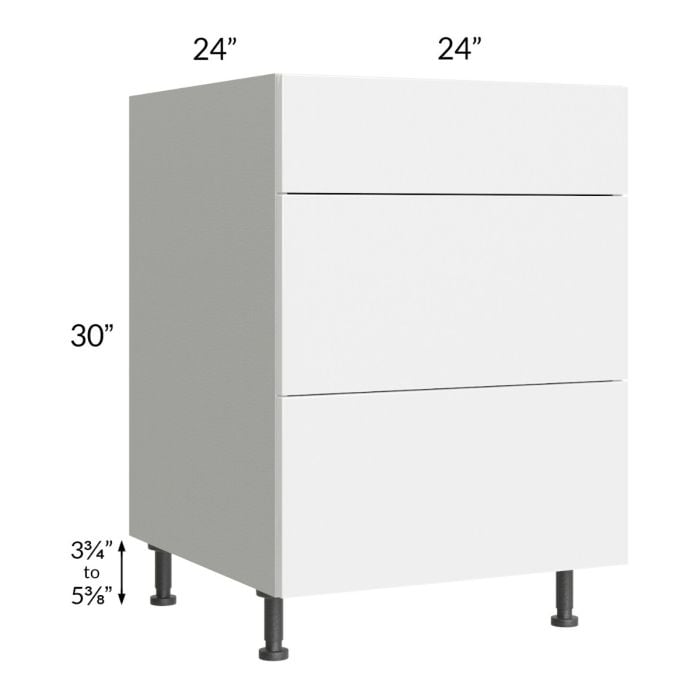 RTA Milan White Gloss 24" 3-Drawer Base Cabinet with 2 Finished Sides