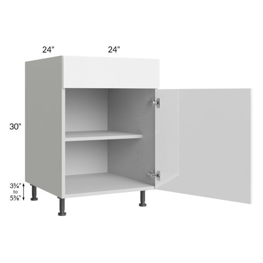 RTA Milan White Gloss 24" Base Cabinet (1 door)-Right Hinged with 2 Finished Sides and 1 Roll Out Tray