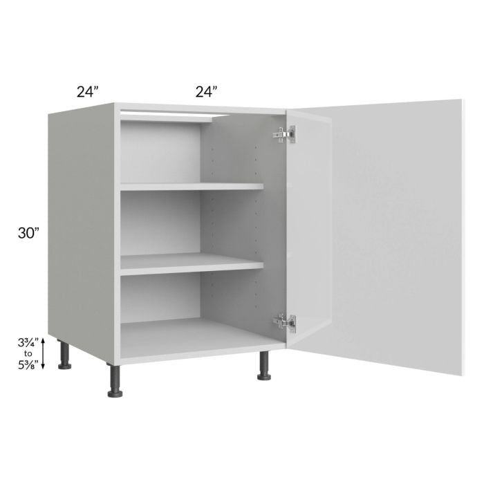 RTA Milan White Gloss 24" Full Height Door Base Cabinet (1 door)-Left Hinged with 1 Finished Side