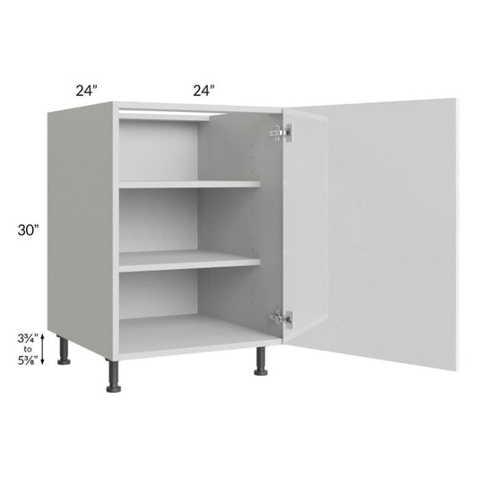 RTA Milan White Gloss 24" Full Height Door Base Cabinet (1 door)-Left Hinged with 2 Finished Sides and 2 Roll Out Trays