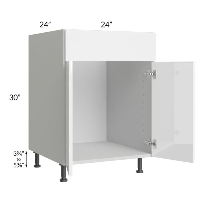 RTA Milan White Gloss 24" Sink Base Cabinet with 2 Finished Sides and Sink Tilt-Out