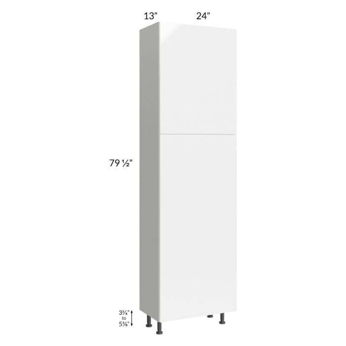 RTA Milan White Gloss 24" x 13" x 84" Pantry Cabinet (2 doors, 13" depth) with 1 Finished Side