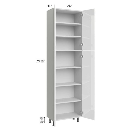 RTA Milan White Gloss 24" x 13" x 84" Pantry Cabinet (4 doors, 13" depth) with 2 Finished Sides