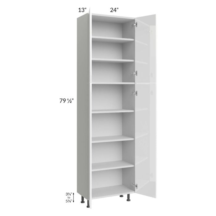 RTA Milan White Gloss 24" x 13" x 84" Pantry Cabinet (4 doors, 13" depth)