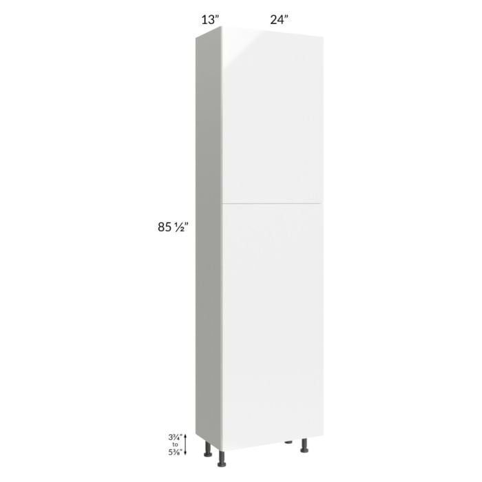 RTA Milan White Gloss 24" x 13" x 90" Pantry Cabinet (2 doors, 13" depth) with 1 Finished Side