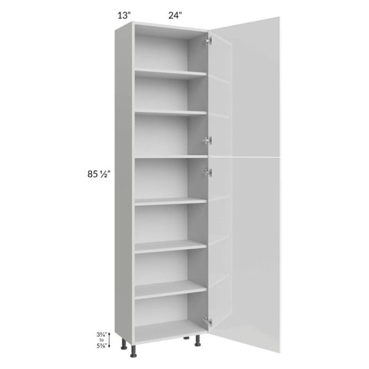 RTA Milan White Gloss 24" x 13" x 90" Pantry Cabinet (2 doors, 13" depth) with 2 Finished Sides