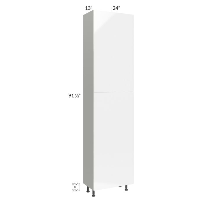 RTA Milan White Gloss 24" x 13" x 96" Pantry Cabinet (2 doors, 13" depth) with 2 Finished Sides
