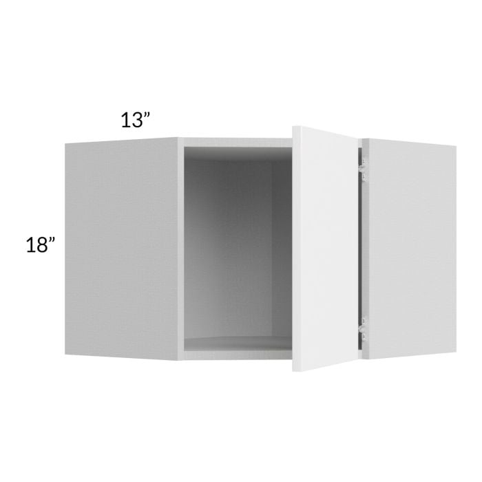 RTA Milan White Gloss 24" x 18" Diagonal Corner Wall Cabinet-Left Hinged with 2 Finished Sides